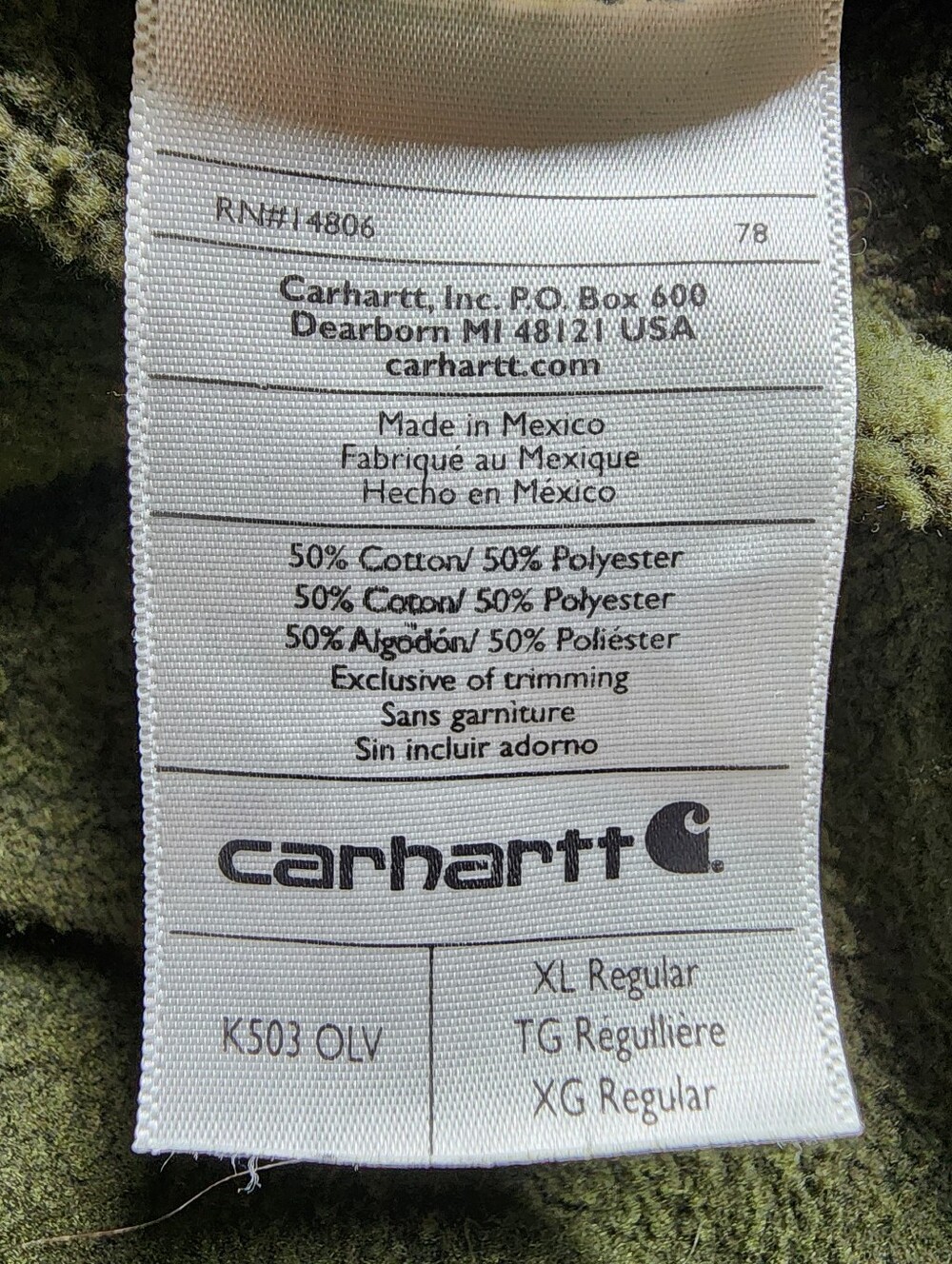 Carhartt K503 Mens XL Olive Quarter Zip Mock Neck Sweatshirt Relaxed Fit - Picture 11 of 12